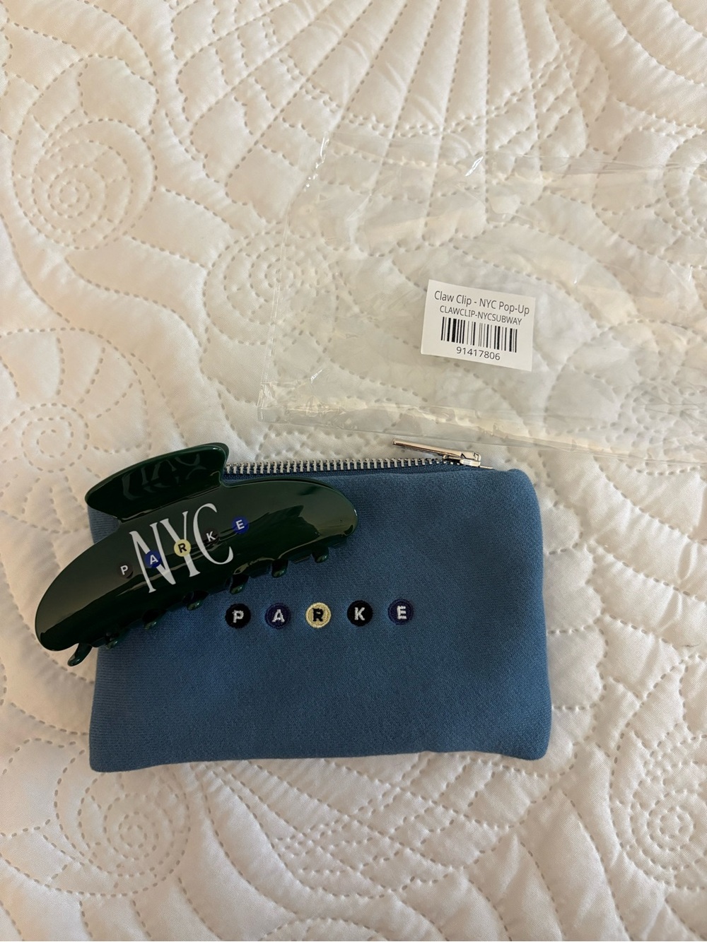 Parke NYC Pop Up Subway Letters Emerald Claw Clip with Pouch